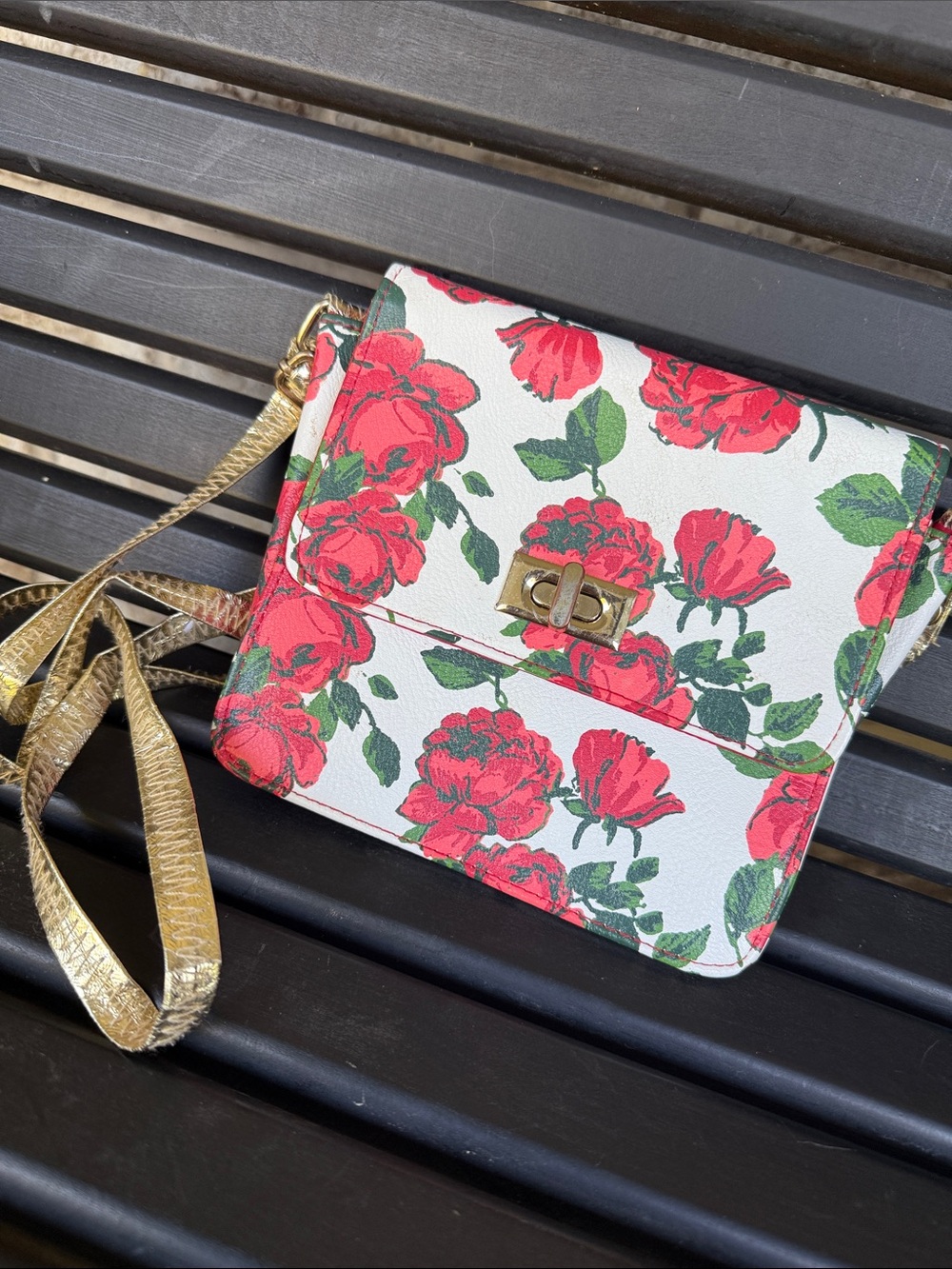 Disney Beauty and The Beast Rose Purse Adjustable Gold Strap